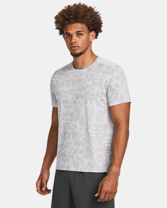 Men's UA Launch Printed Short Sleeve in Gray image number 0